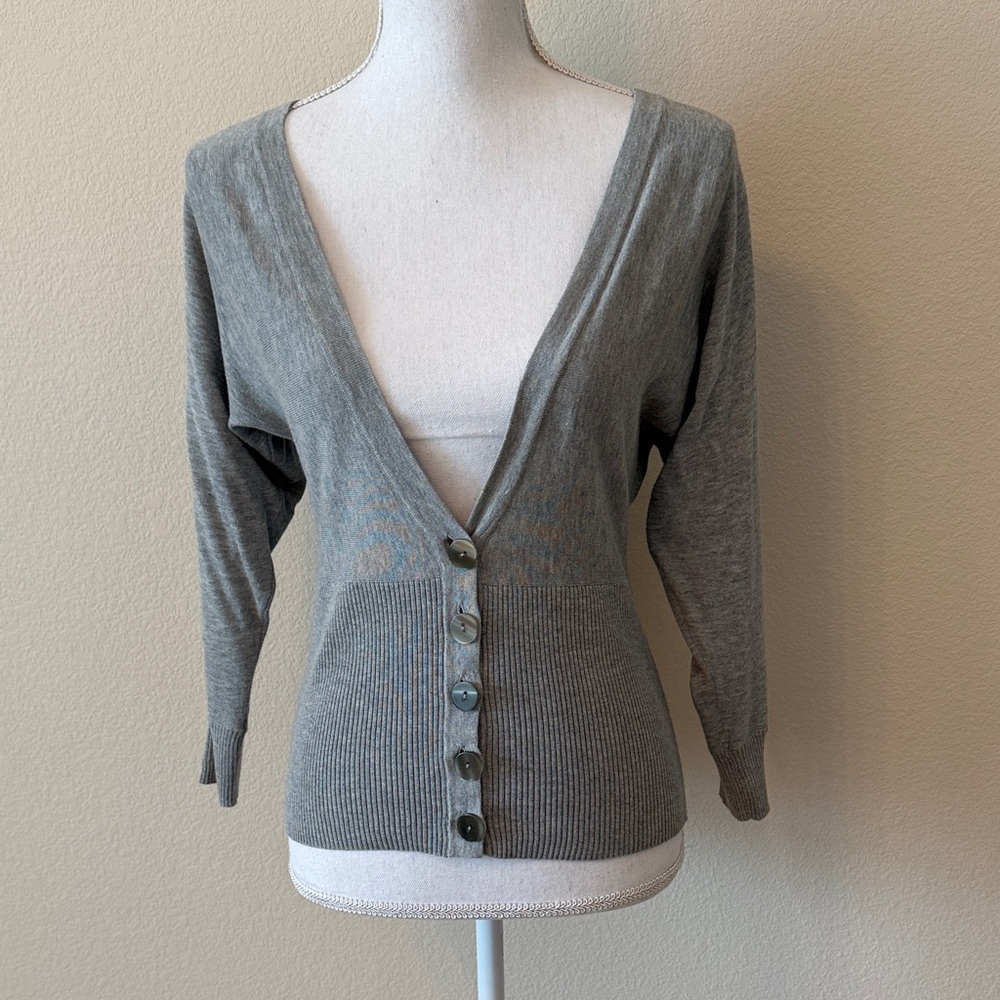 LOFT Gray Button-Down Cardigan